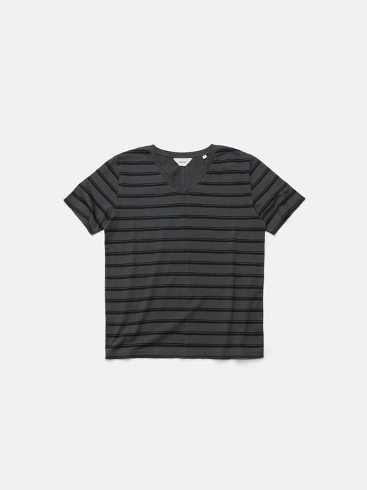 V-NECK TEE - BLACK STRIPED