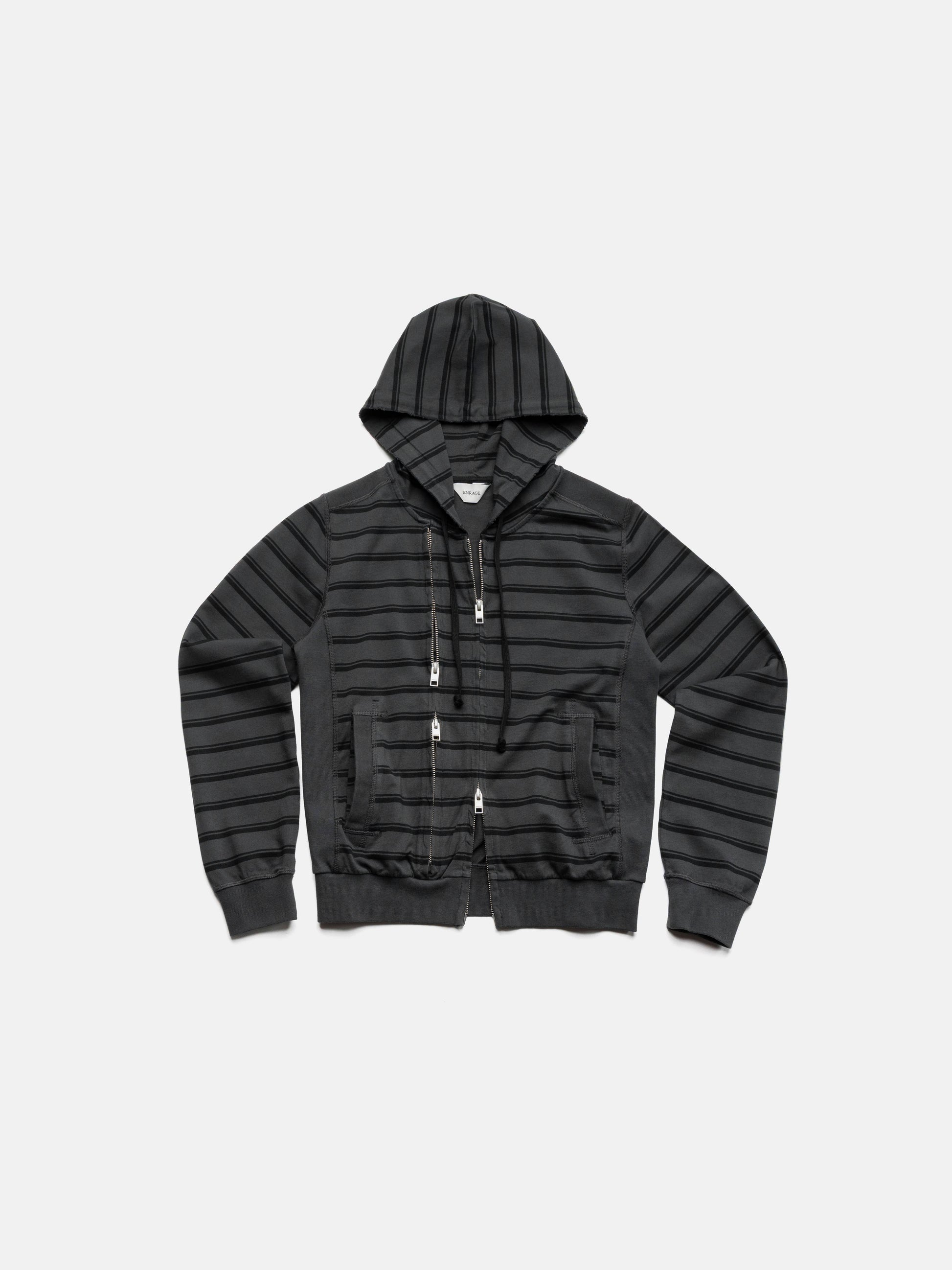 SLIM ZIP HOODIE - BLACK STRIPED